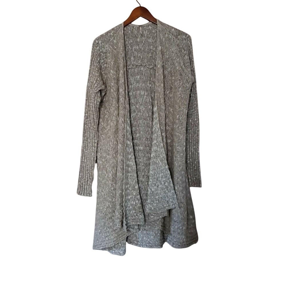 Free People Cardigan Sweater Womens Medium Beige Open Front Knit Longline Drape